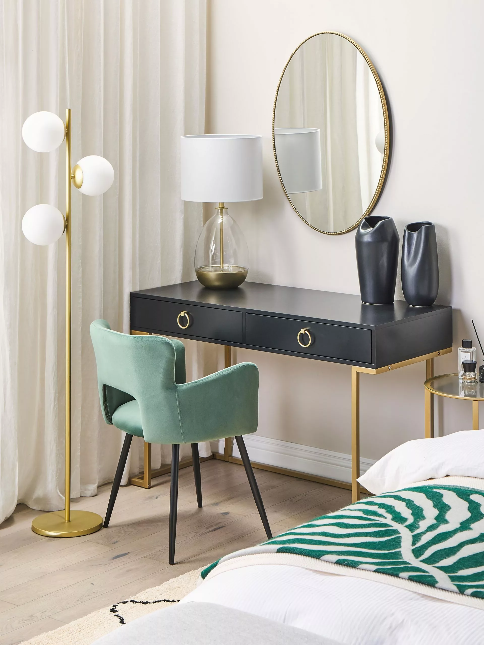 Beliani Sidetable Met 2 Laden Zwart/goud WESTPORT - Afbeelding 8