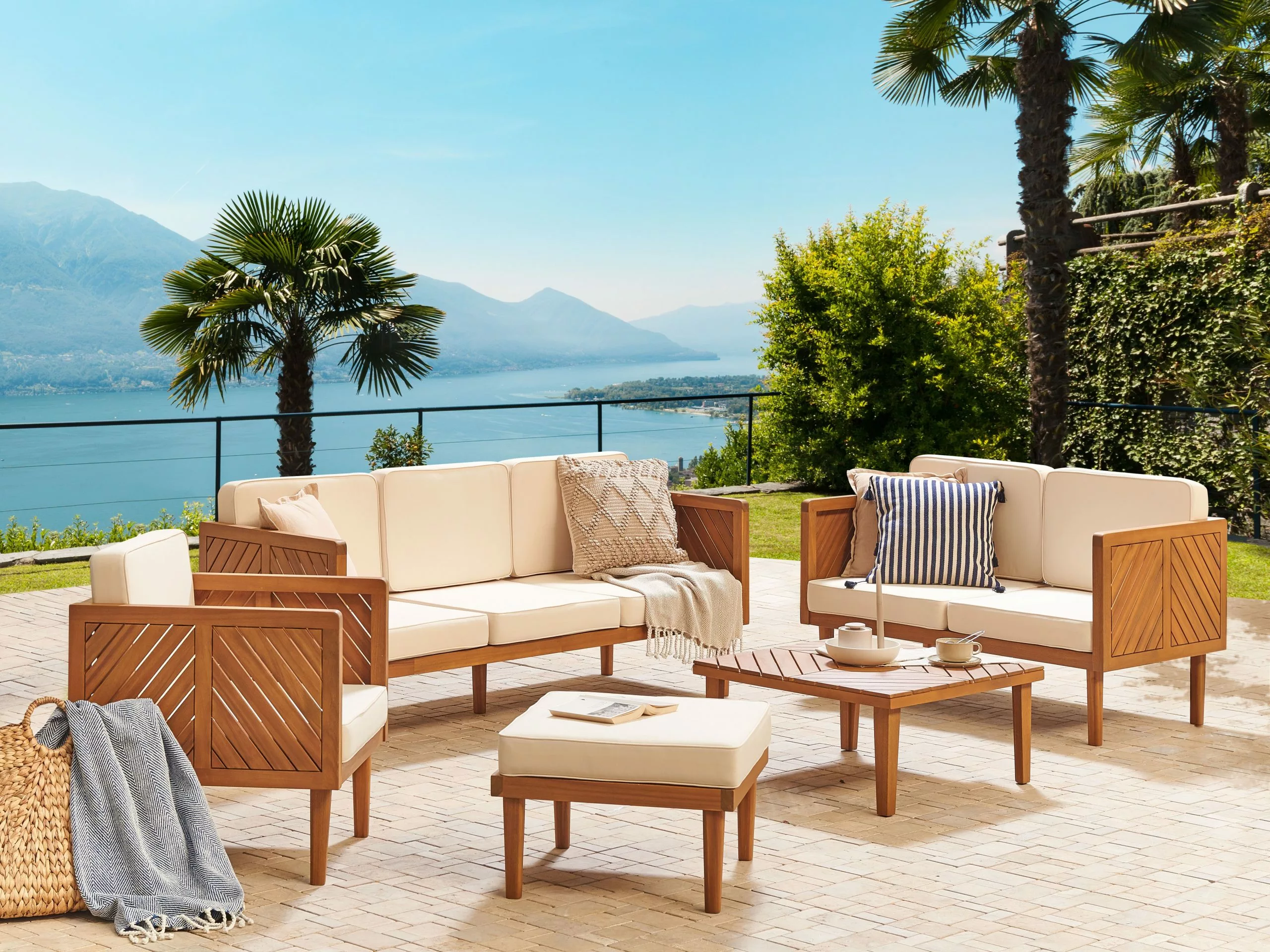 Beliani Loungeset 6-zits Acaciahout Wit BARATTI 5 Beliani Loungeset 6-zits Acaciahout Wit BARATTI - Afbeelding 3