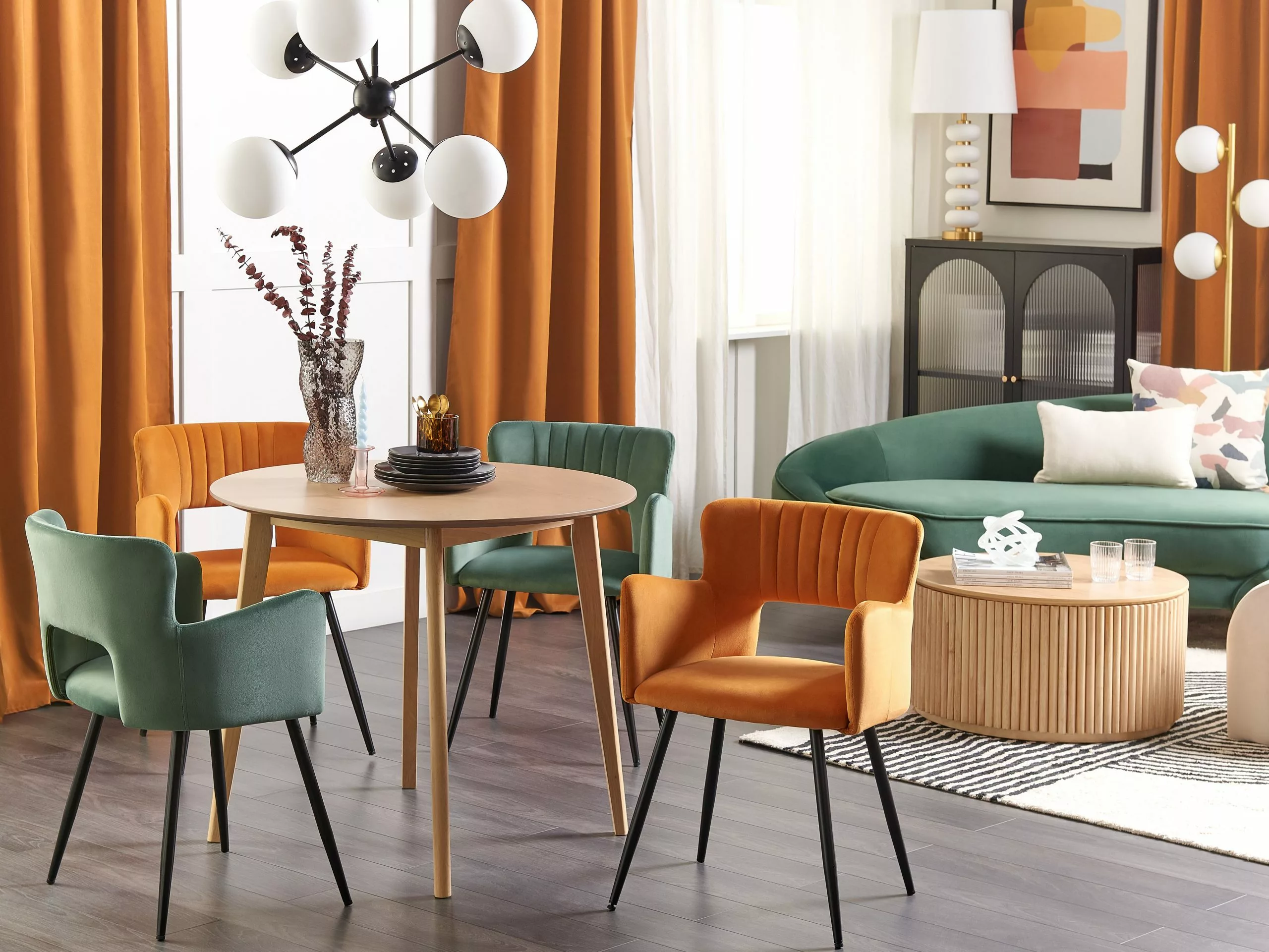 Beliani Eetkamerstoel Set Van 2 Fluweel Oranje SANILAC - Afbeelding 2