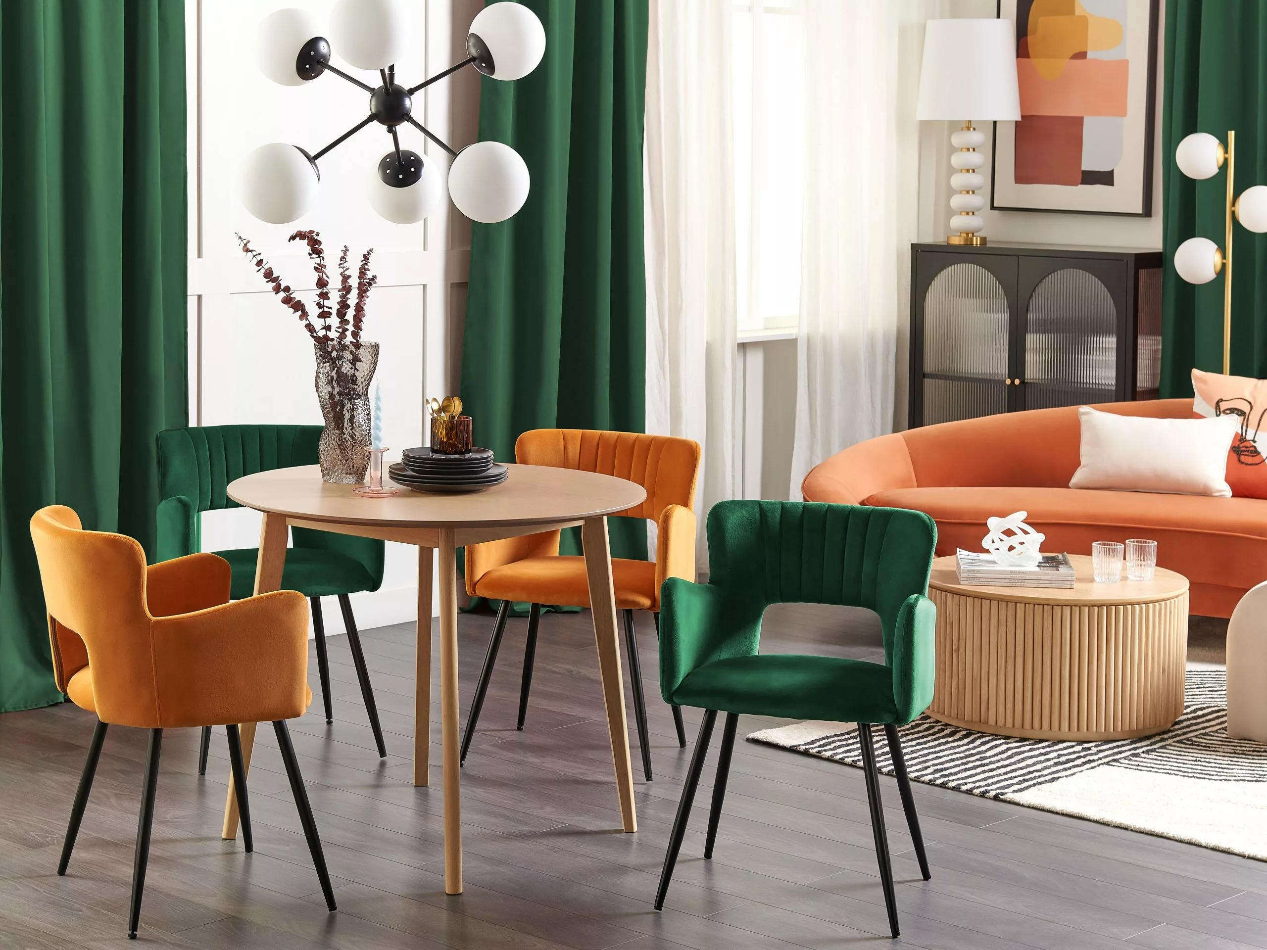 Beliani Eetkamerstoel Set Van 2 Fluweel Emeraldgroen SANILAC - Afbeelding 2