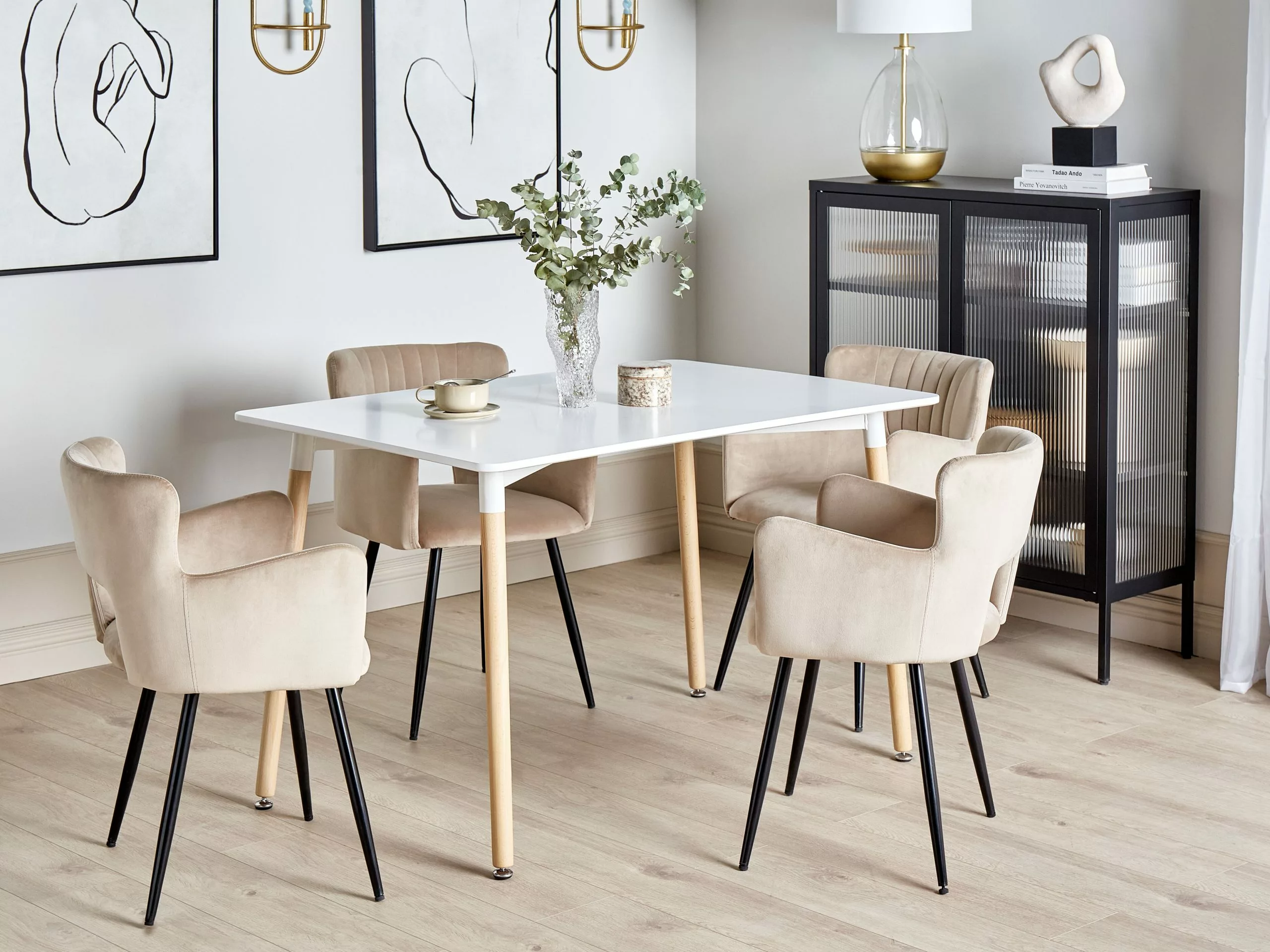 Beliani Eettafel Lichthout/wit 120 X 80 Cm NEWBERRY - Afbeelding 2