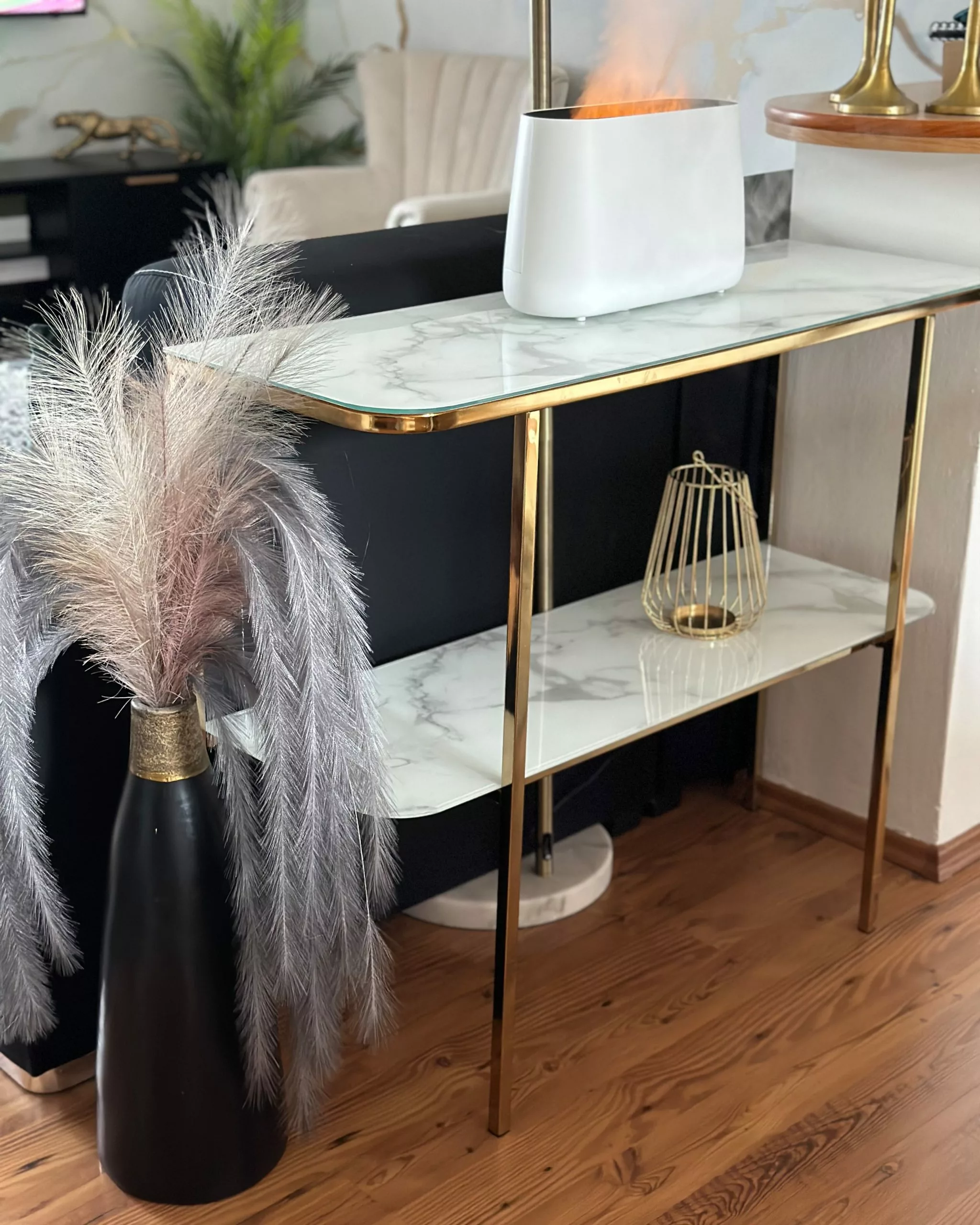 Beliani Consoletafel Marmerlook Wit/goud CALVERT - Afbeelding 3