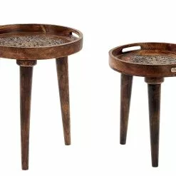 Beliani Bijzettafel Set Van 2 Mangohout Donker ASTAI