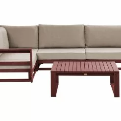 Beliani Loungeset 4-zits Acaciahout Mahonie Bruin Rechtszijdig TIMOR II